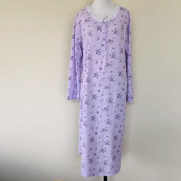 Nightgown Pullover Long Sleeve SECRET TREASURES Purple Floral Scoop Neck - Picture 1 of 9